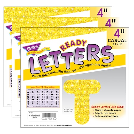 Trend Enterprises Yellow Sparkle 4 Casual Uppercase Ready Letters, 71 Per Pack, PK3 T1616